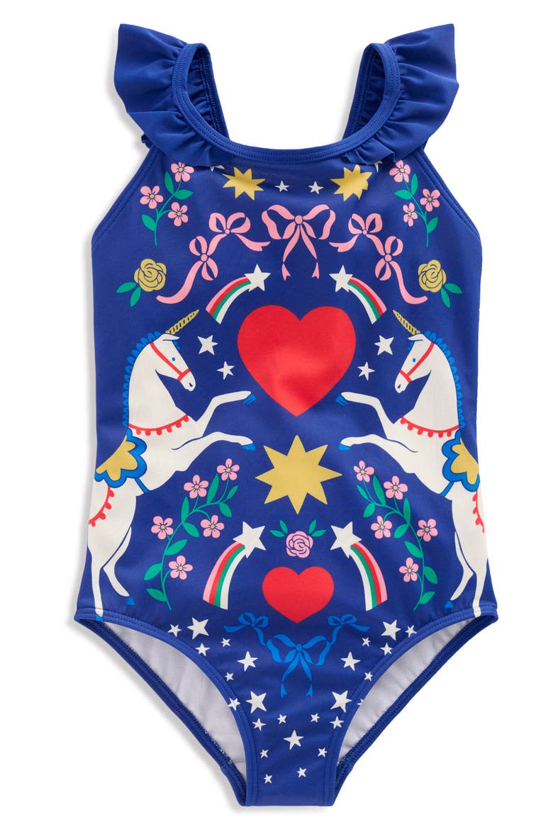 Kids' Hallie Ruffle One-Piece Swimsuit, Main, color, SAPPHIRE BLUE UNICORN