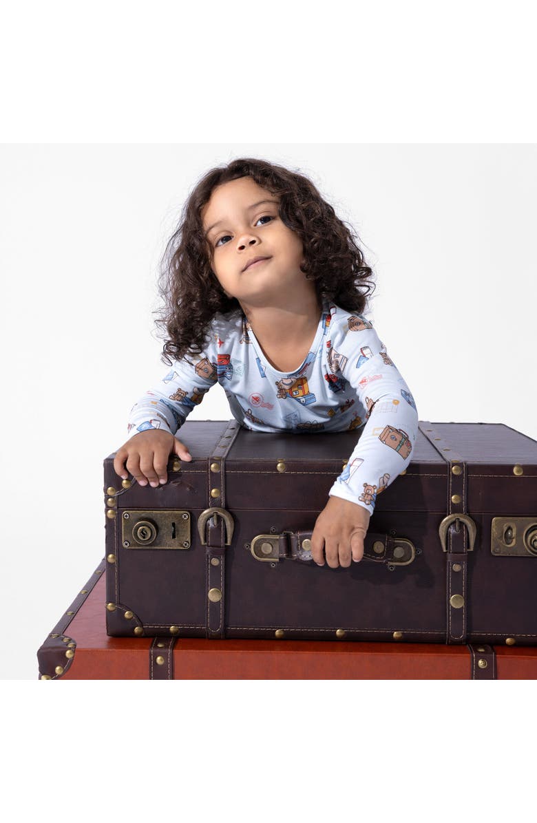 Bellabu Bear Kids' Vintage Suitcases Set of 2 Piece Pajamas, Alternate, color, Vintage Suitcases