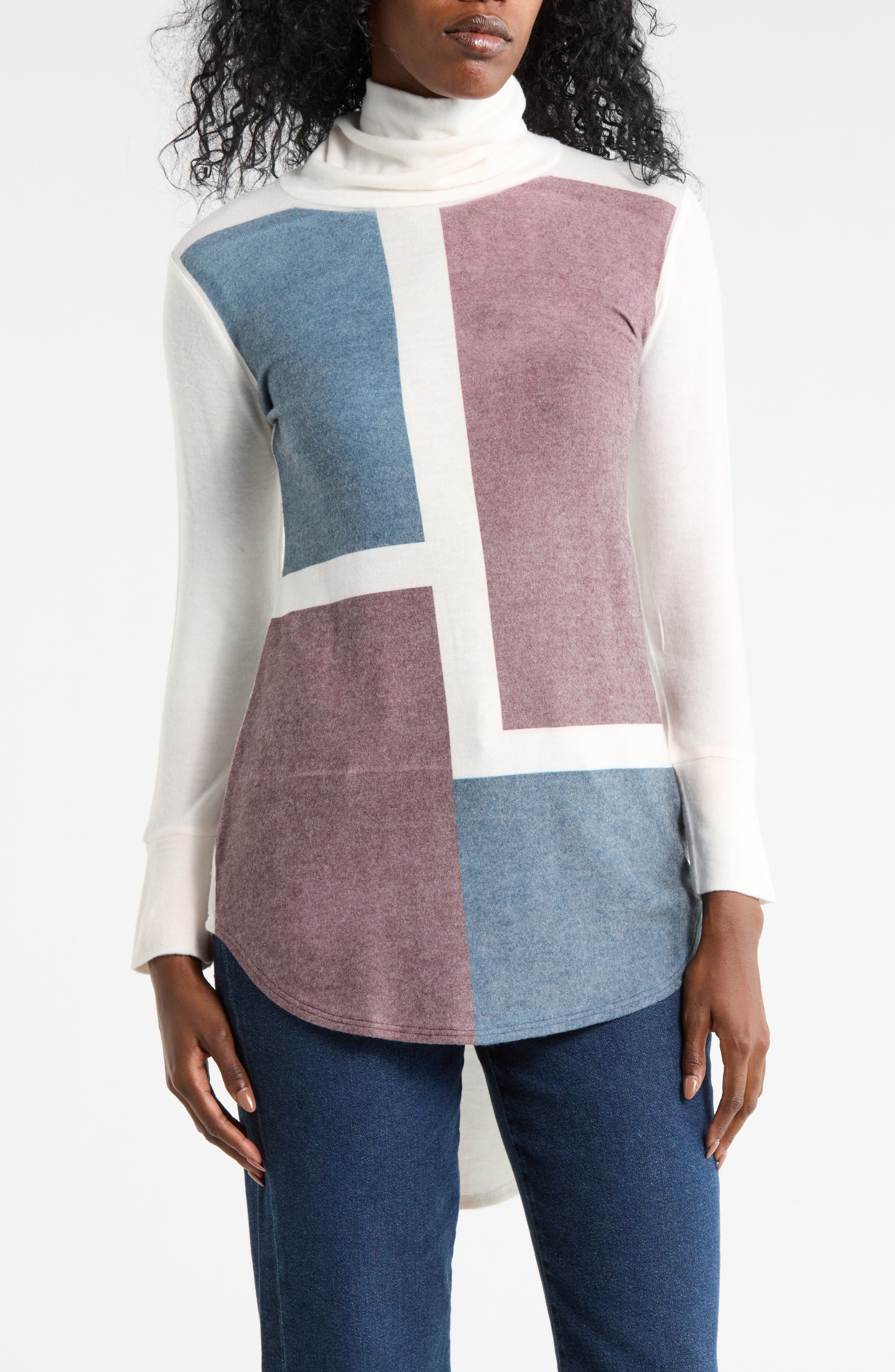 GO COUTURE Turtleneck High-Low Tunic Sweater