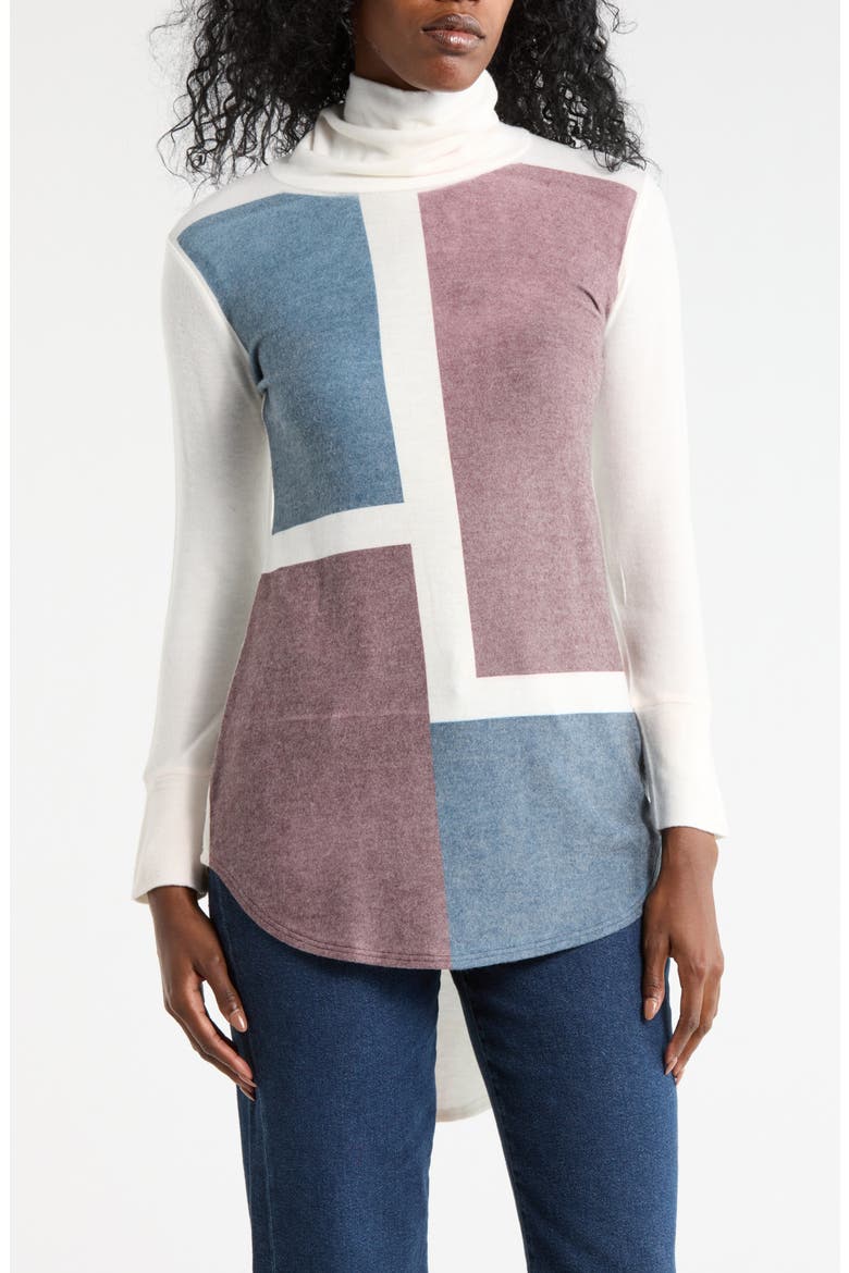 Turtleneck High-Low Tunic Sweater, Main, color, IVORY COLOR BLOCK