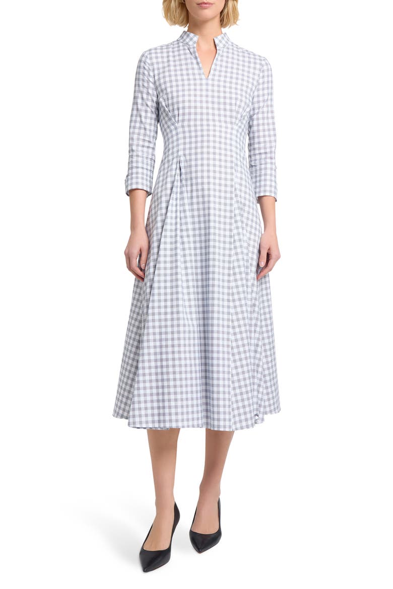 Plaid Fit & Flare Cotton Midi Dress, Main, color, BLACK/WHITE