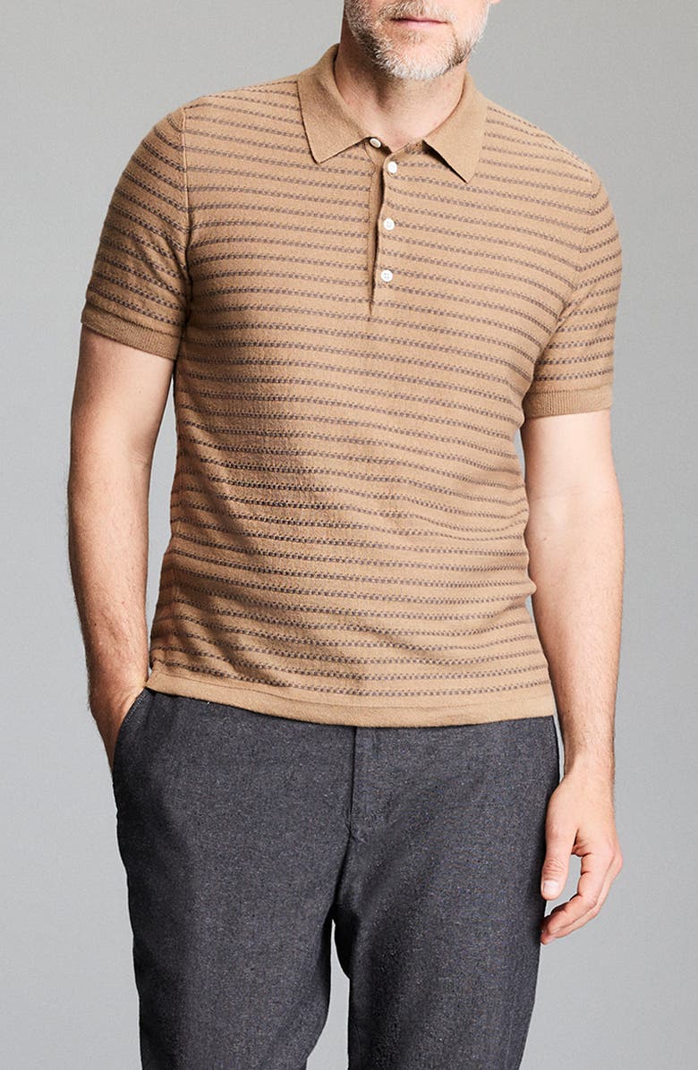 Billy Reid Texture Stripe Polo Sweater, Main, color, Camel