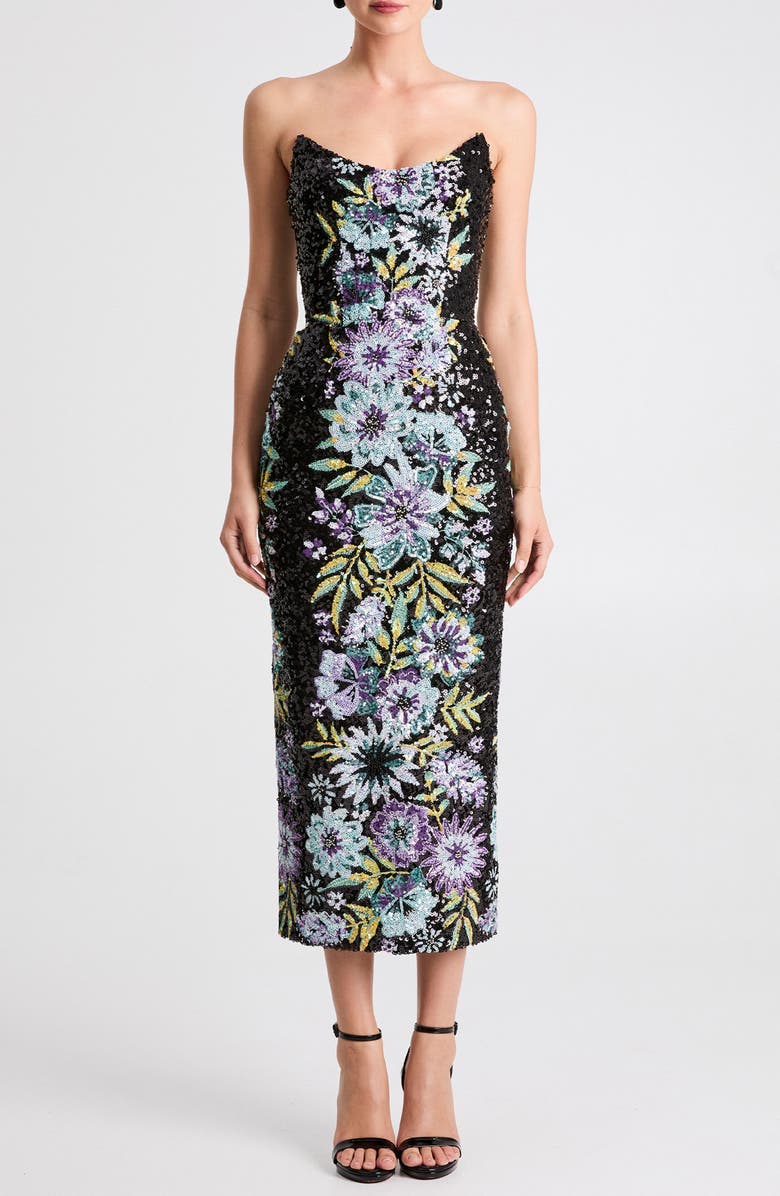 HELSI Alessandra Sequin Strapless Gown, Main, color, Black Multi Floral