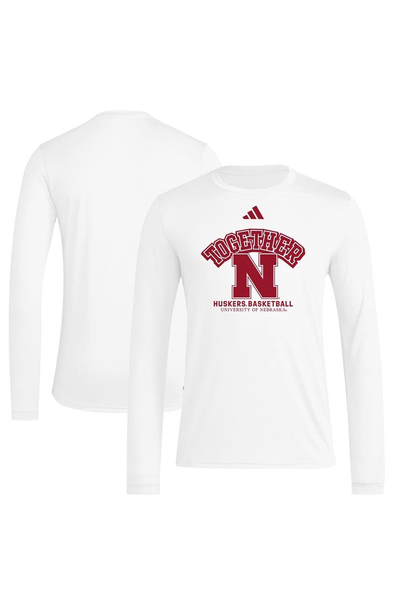 adidas Men's adidas White Nebraska Huskers Together On-Court Pregame Long Sleeve T-Shirt, Main, color, 