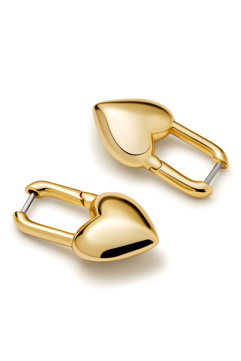 Cameron Two Tone Heart Drop Hoop Earrings, Alternate, color, GOLD