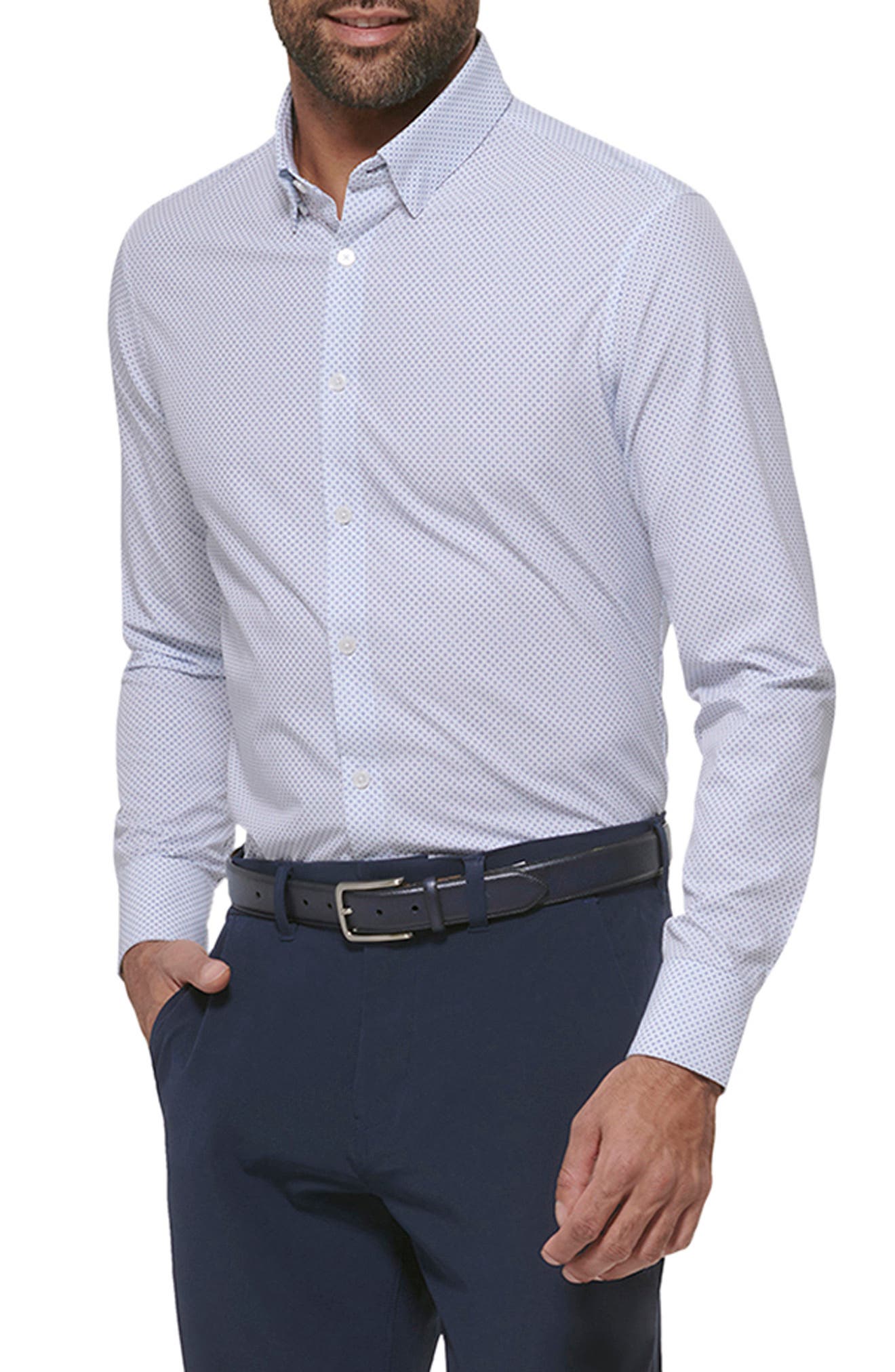 Leeward Microprint Stretch Performance Button-Down Shirt