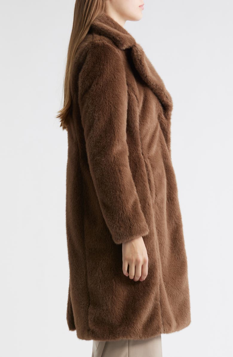 Via Spiga Reefer Faux Fur Longline Coat, Alternate, color, Portobello