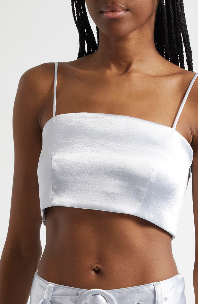 Cinq à Sept Nikki Hammered Satin Crop Top, Alternate, color, Mercury