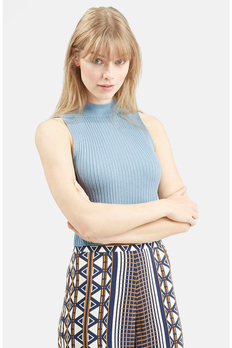 Sleeveless Rib Knit Crop Top, Main, color, LIGHT BLUE
