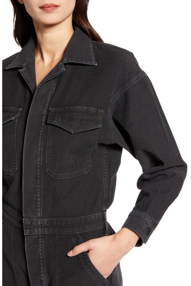 Marta Long Sleeve Cotton Twill Utility Jumpsuit, Alternate, color, WASHED BLACK
