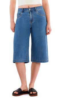 HINT OF BLU Mid Rise Relaxed Long Denim Shorts