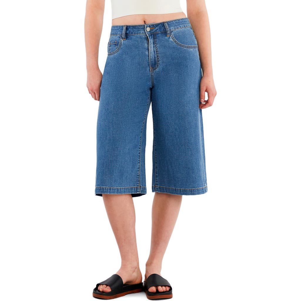 Hint Of Blu Mid Rise Relaxed Long Denim Shorts