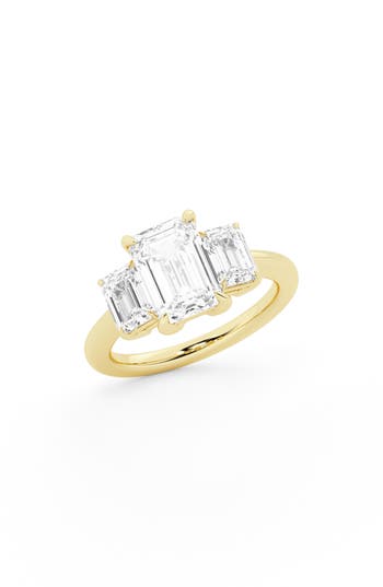 Everyday By Hautecarat Emerald-cut Lab Grown Diamond 3-stone Engagement Ring In 14k Yellow Gold
