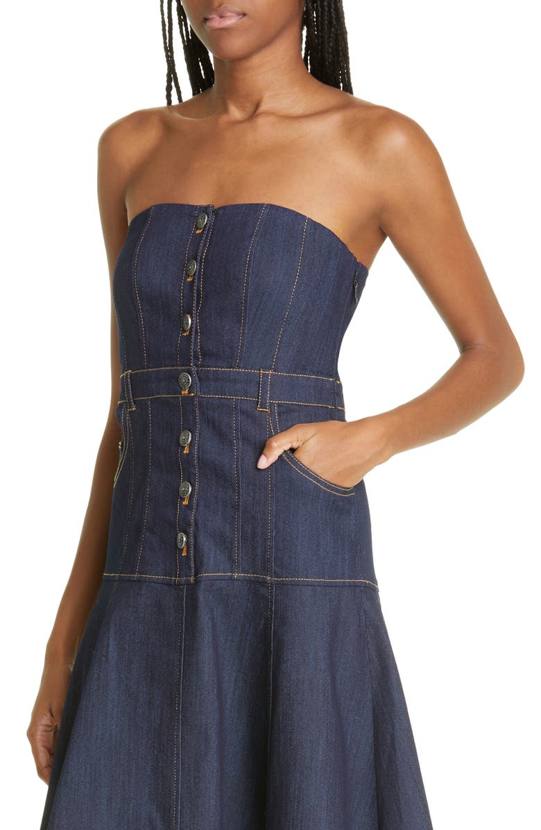 Cinq à Sept Veena Strapless Denim Midi Dress, Alternate, color,