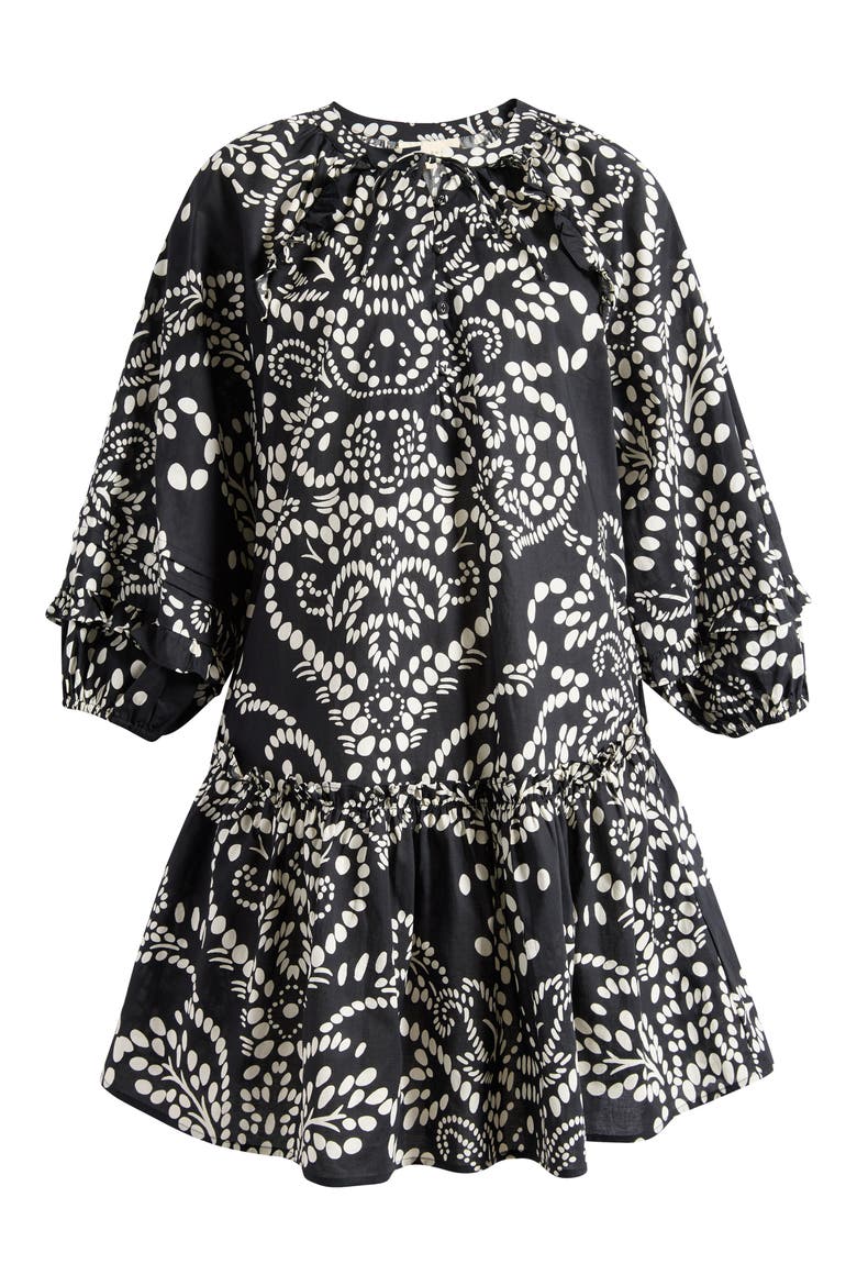 Print Poplin Minidress, Alternate, color, BLACK/ BEIGE PRINT