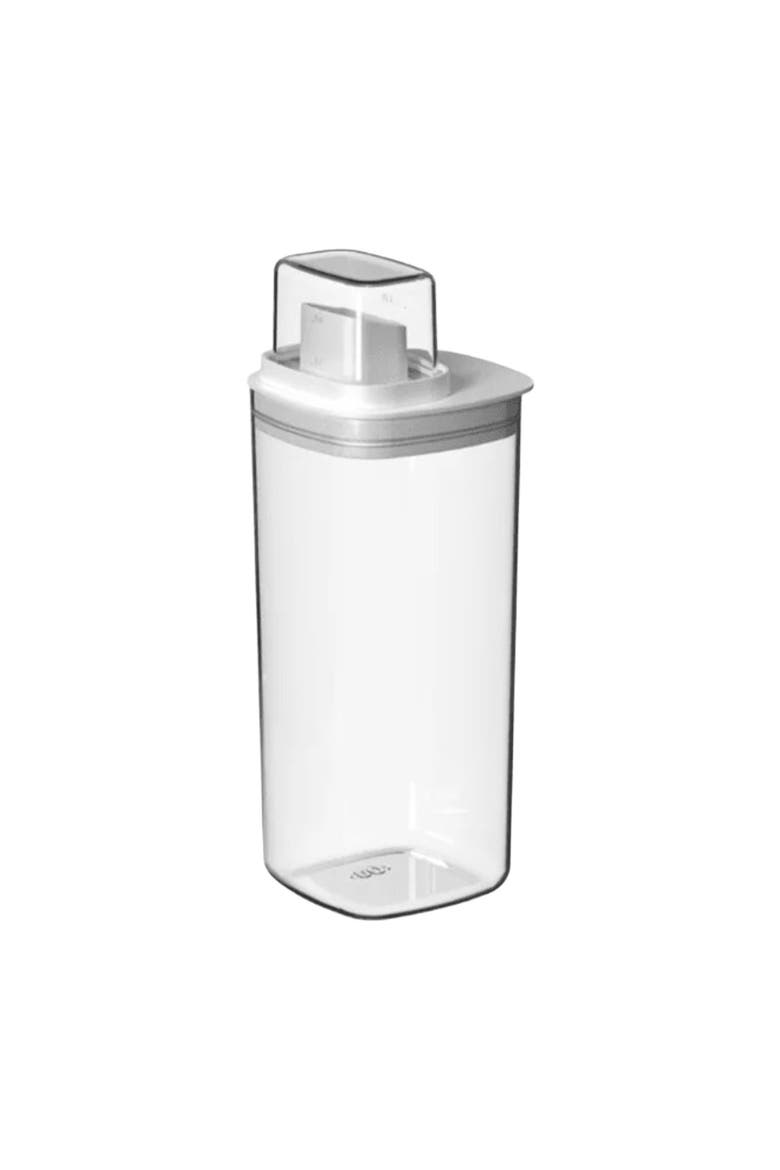 Versatile 50 oz Clear Airtight Laundry Detergent Dispenser with Measuring Cap, Main, color, White