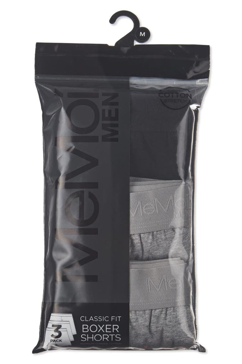Assorted 3-Pack Cool Stretch Cotton Boxer Shorts, Alternate, color, BLACK-GRAY-GRAY