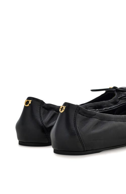 Ferragamo Elasticated Nappa Leather Ballet Flats In Nero
