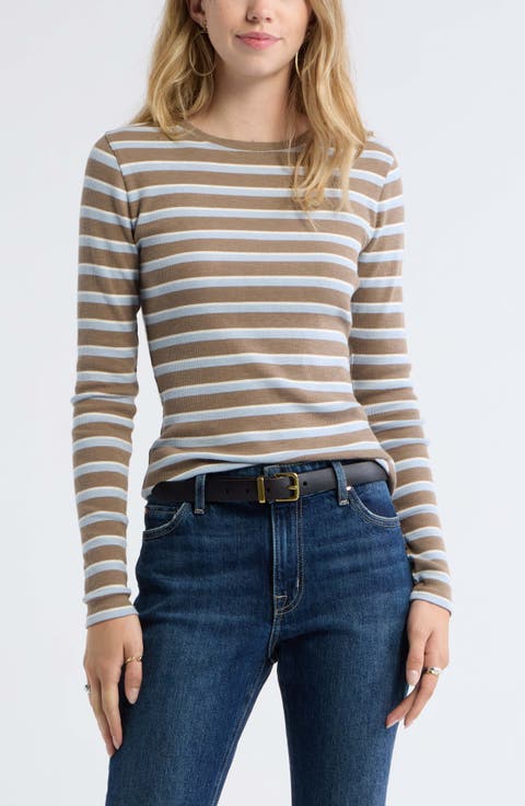 Long Sleeve Cotton Blend Rib T-Shirt