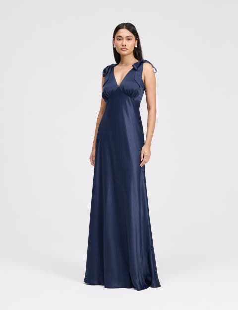 Nora Tie Shoulder Satin Maxi Dress