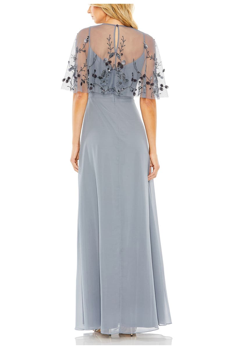 Mac Duggal Sleeveless Embellished Cape Evening Gown, Alternate, color, Slate Blue