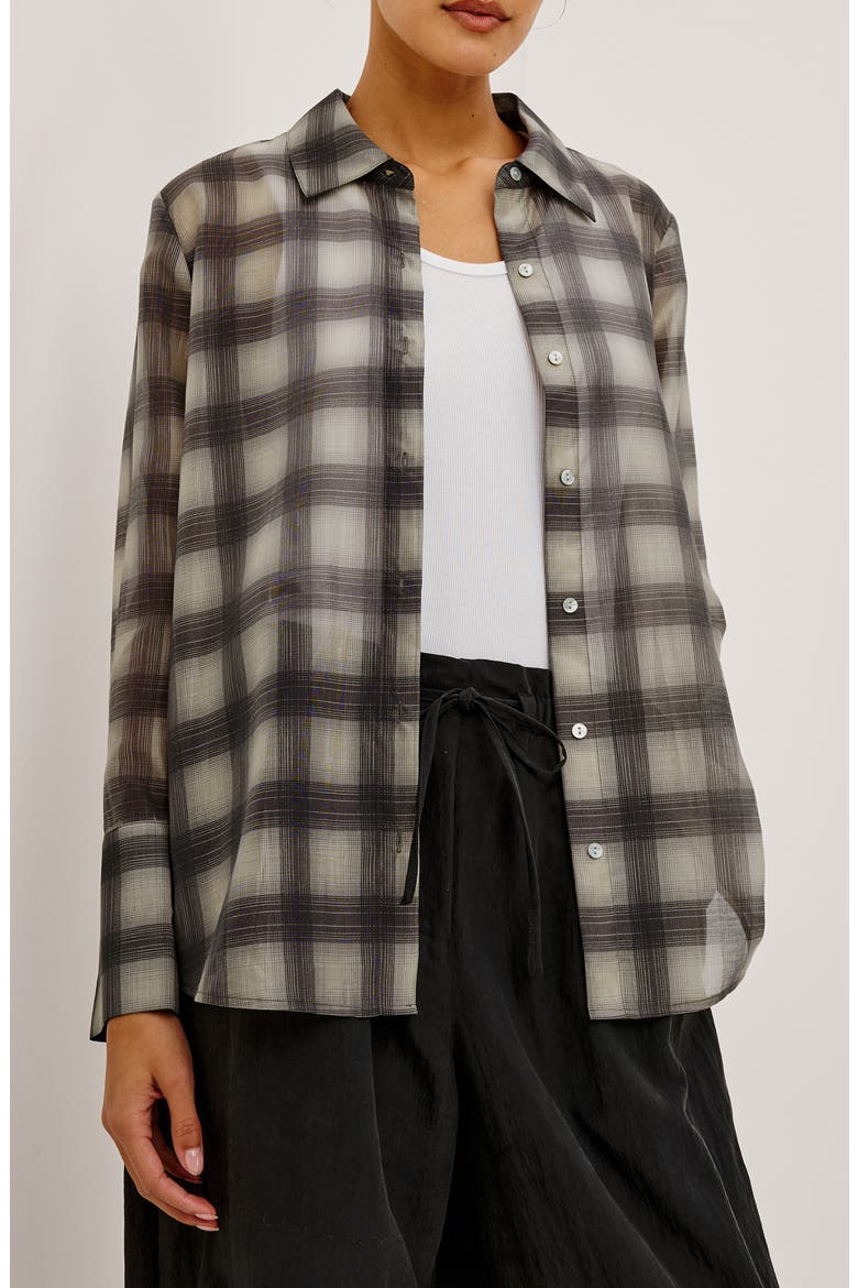 Bishop Plaid Button-Up Shirt, Main, color, ONYX TAUPE