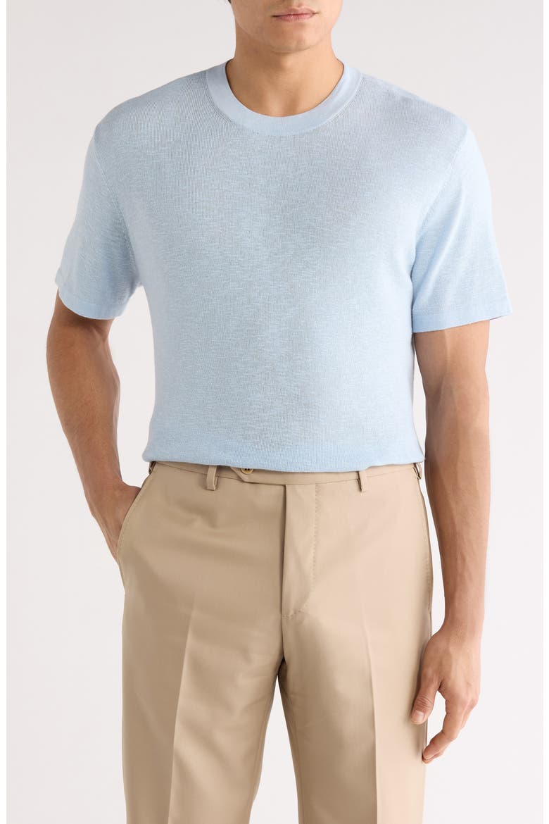 Short Sleeve Cotton Blend Sweater, Main, color, BLUE SKYWAY