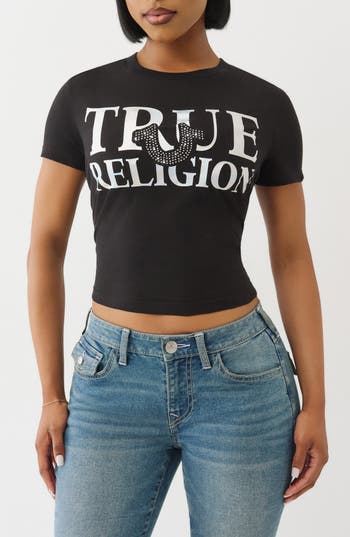 True Religion Crystal Embellished Graphic T-shirt In Black