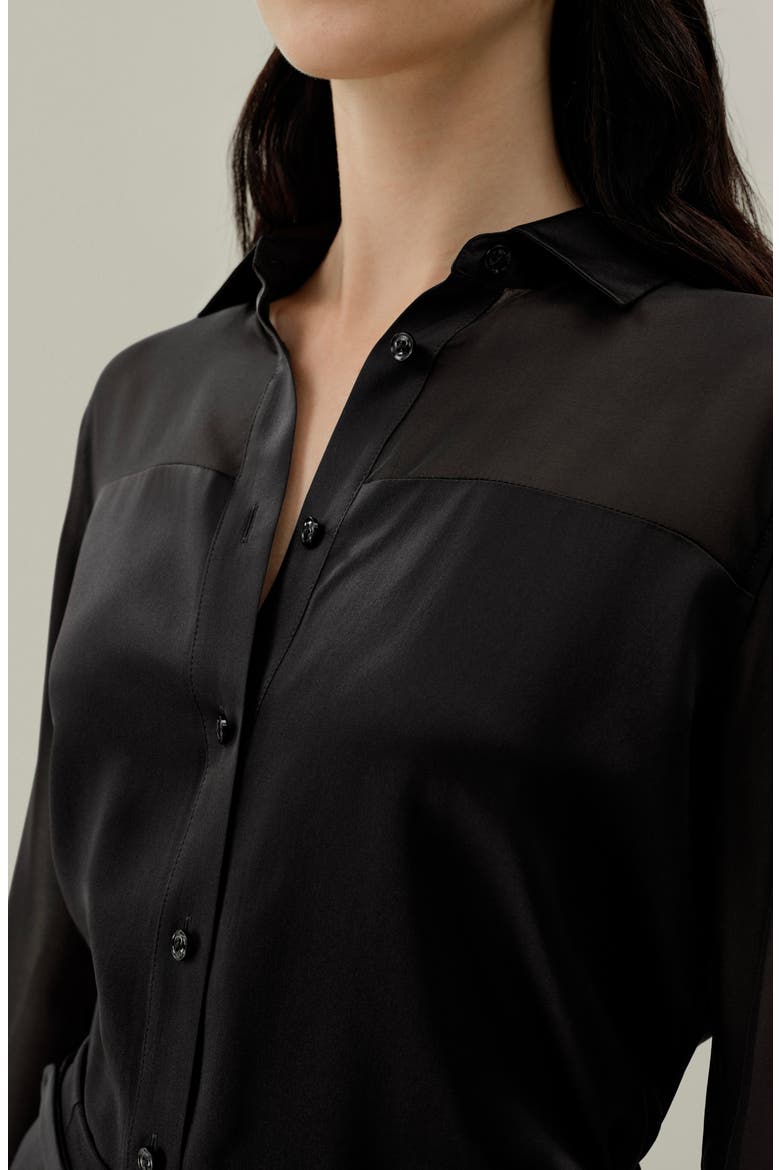 Women's Button Down Silk Organza Shirt, Alternate, color, Black
