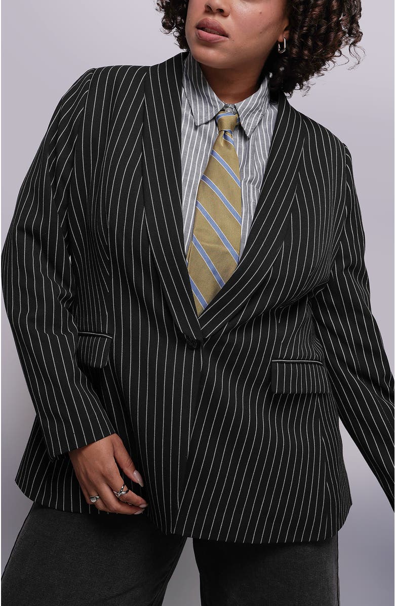 WILDFANG The Empower Pinstripe Tux Blazer, Alternate, color, Black/Stone