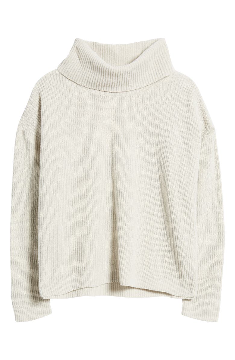 Eileen Fisher Ribbed Organic Cotton Chenille Turtleneck Sweater, Alternate, color, Bone