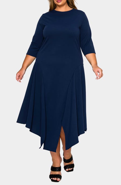 Vida Asymmetric Split Hem Crepe Maxi Dress (Plus)