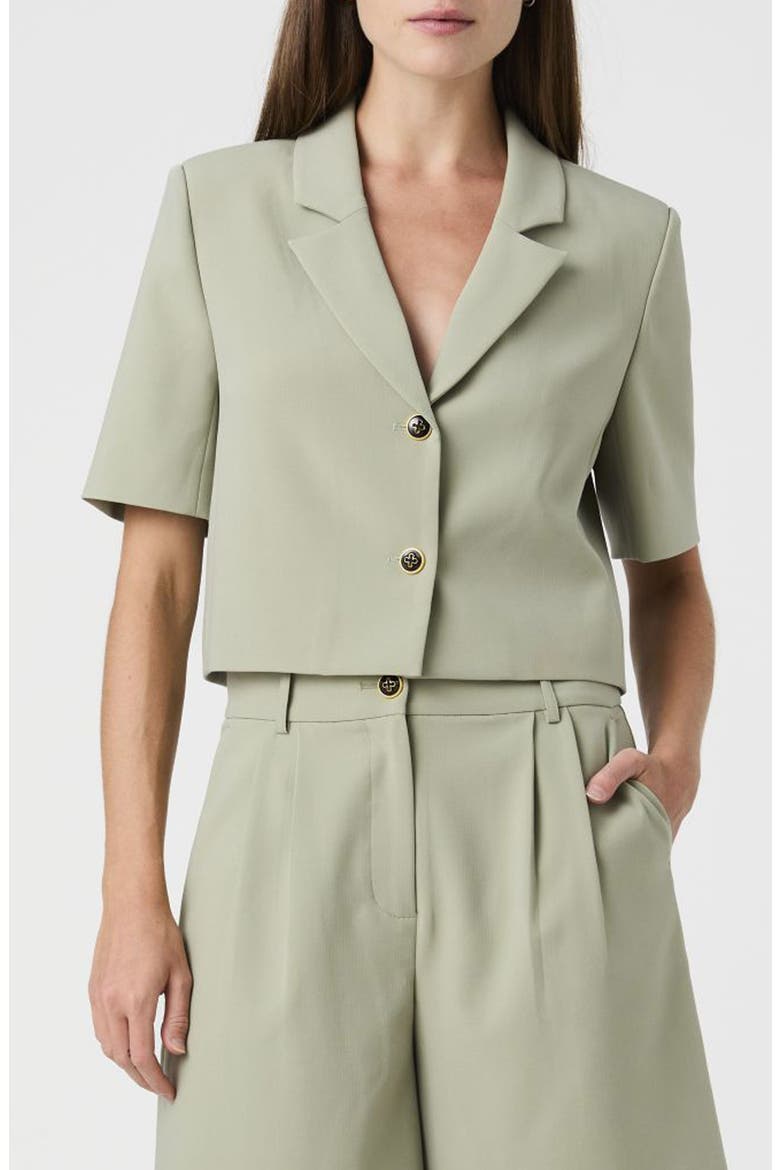 Short Sleeve Cropped Blazer, Main, color, DUSTY GREEN