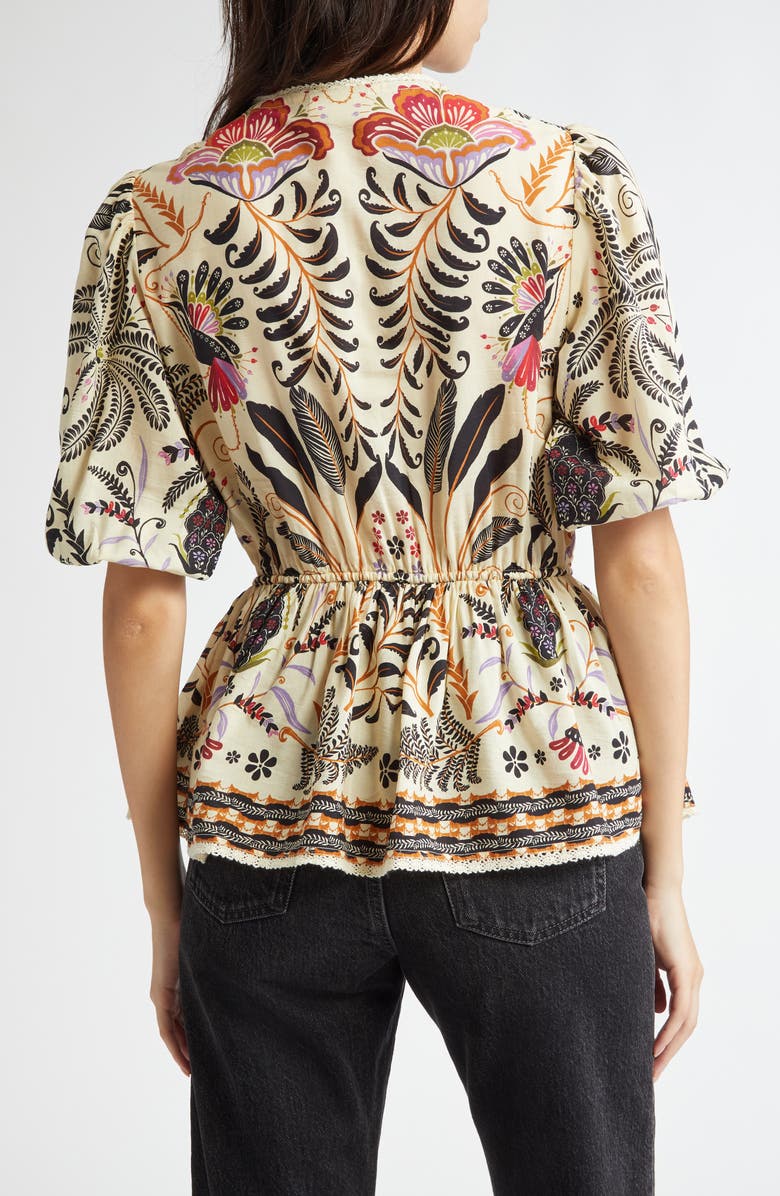 FARM Rio Mixed Print Belted Cotton Blend Top, Alternate, color,