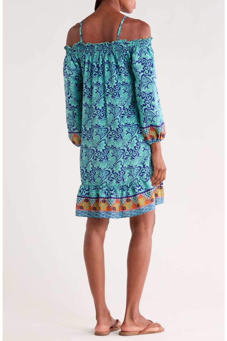 Cold Shoulder Dress, Alternate, color, GREEN/ BLUE