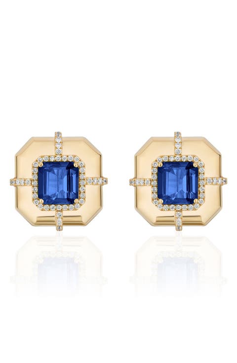 Diamond & Semiprecious Stone Stud Earrings