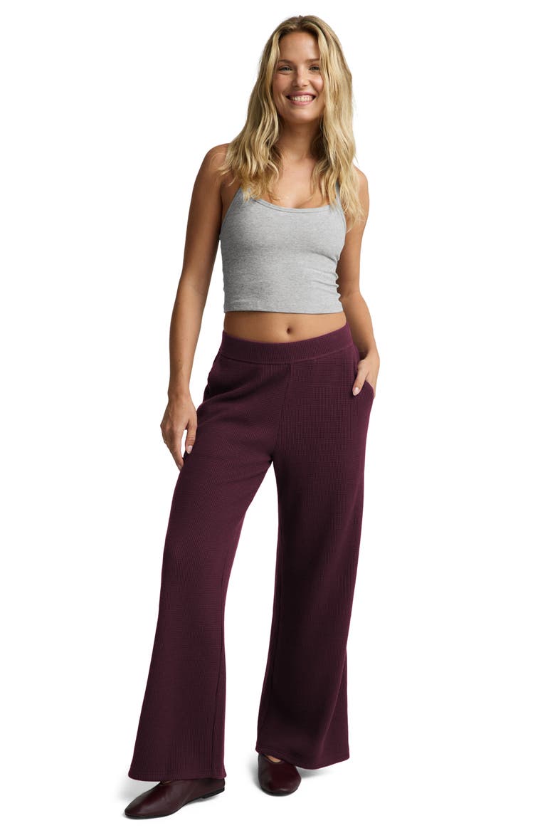 Rest Day Waffle Wide Leg Pants, Alternate, color, CABERNET