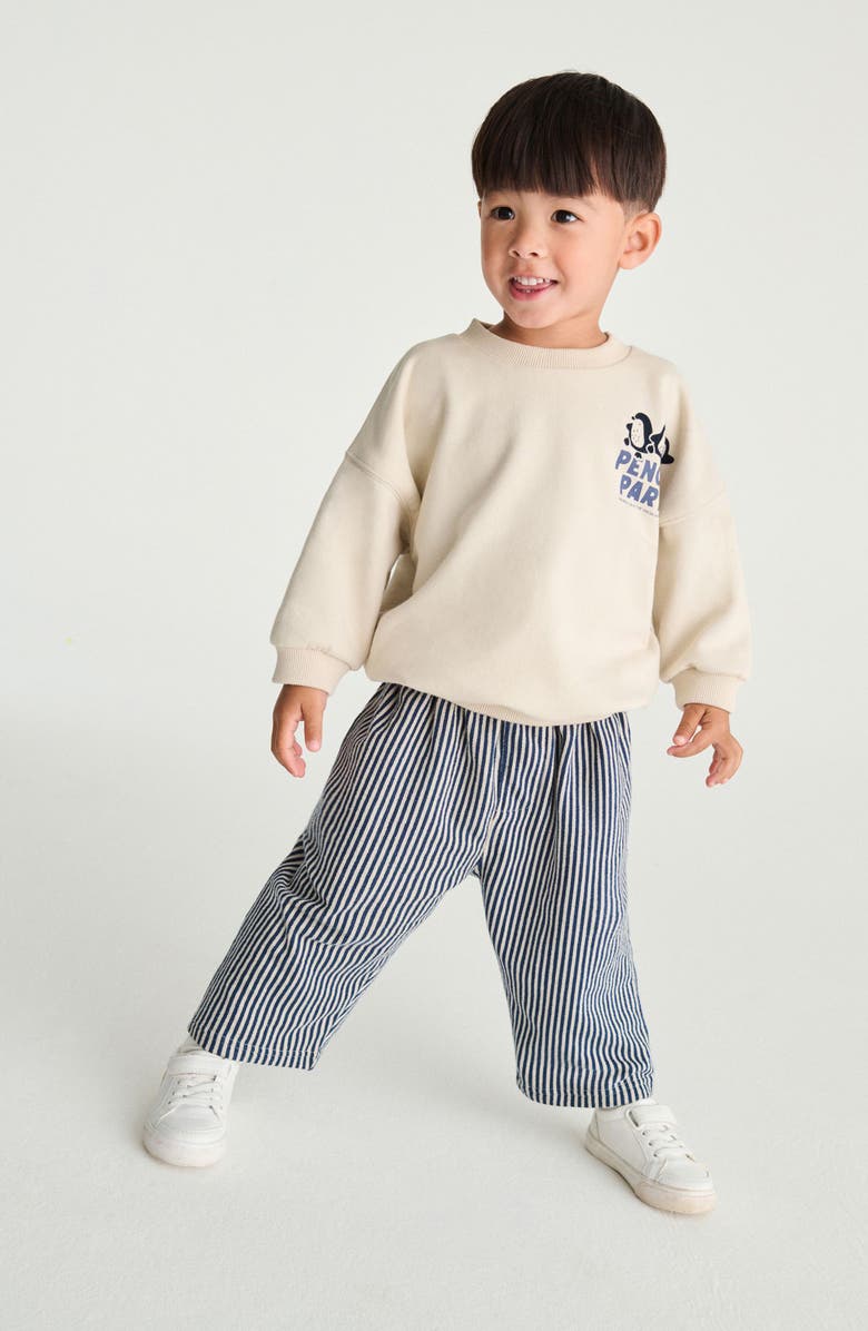 NEXT Kids' Penguin Party Graphic Sweatshirt & Striped Pants Set, Alternate, color, Ivory/Blue