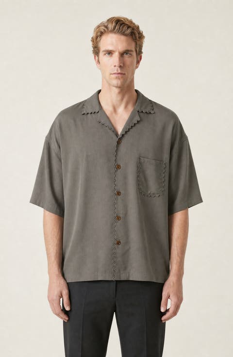 Relaxed Fit Short Sleeve Camp Collar Button Down Shirt