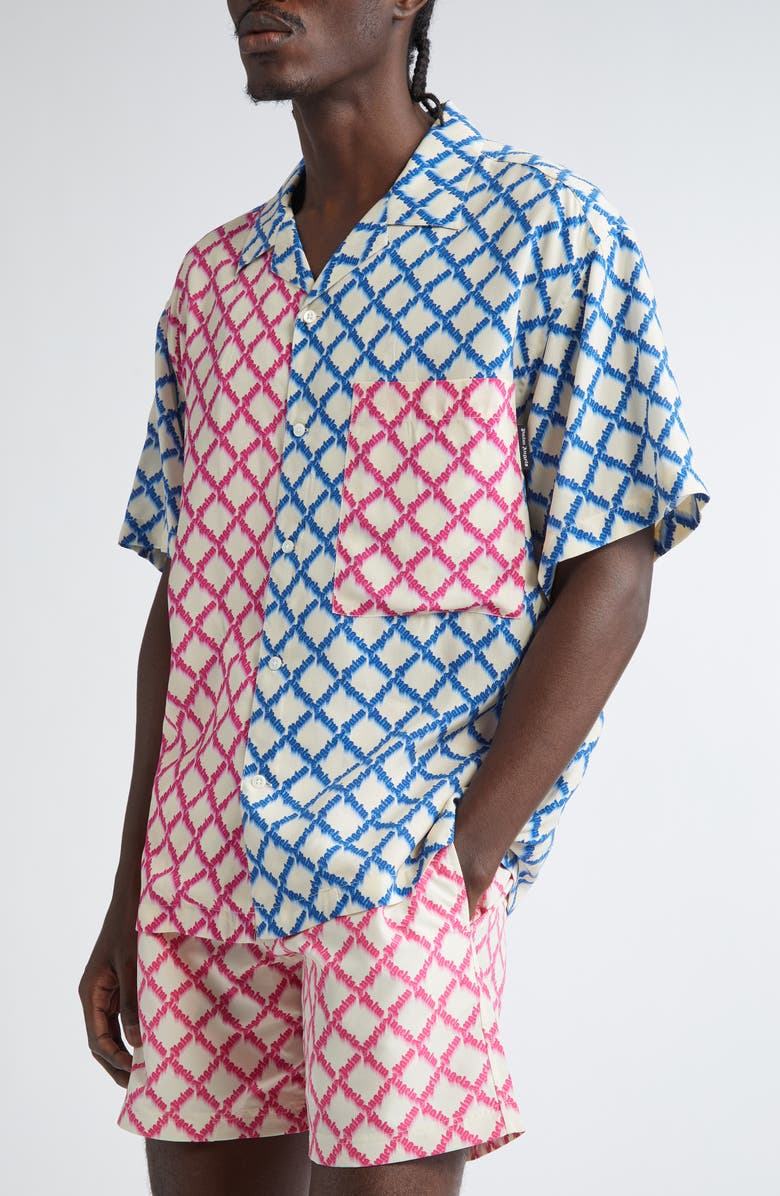 Palm Angels Colorblock Net Logo Bowling Shirt, Alternate, color, 