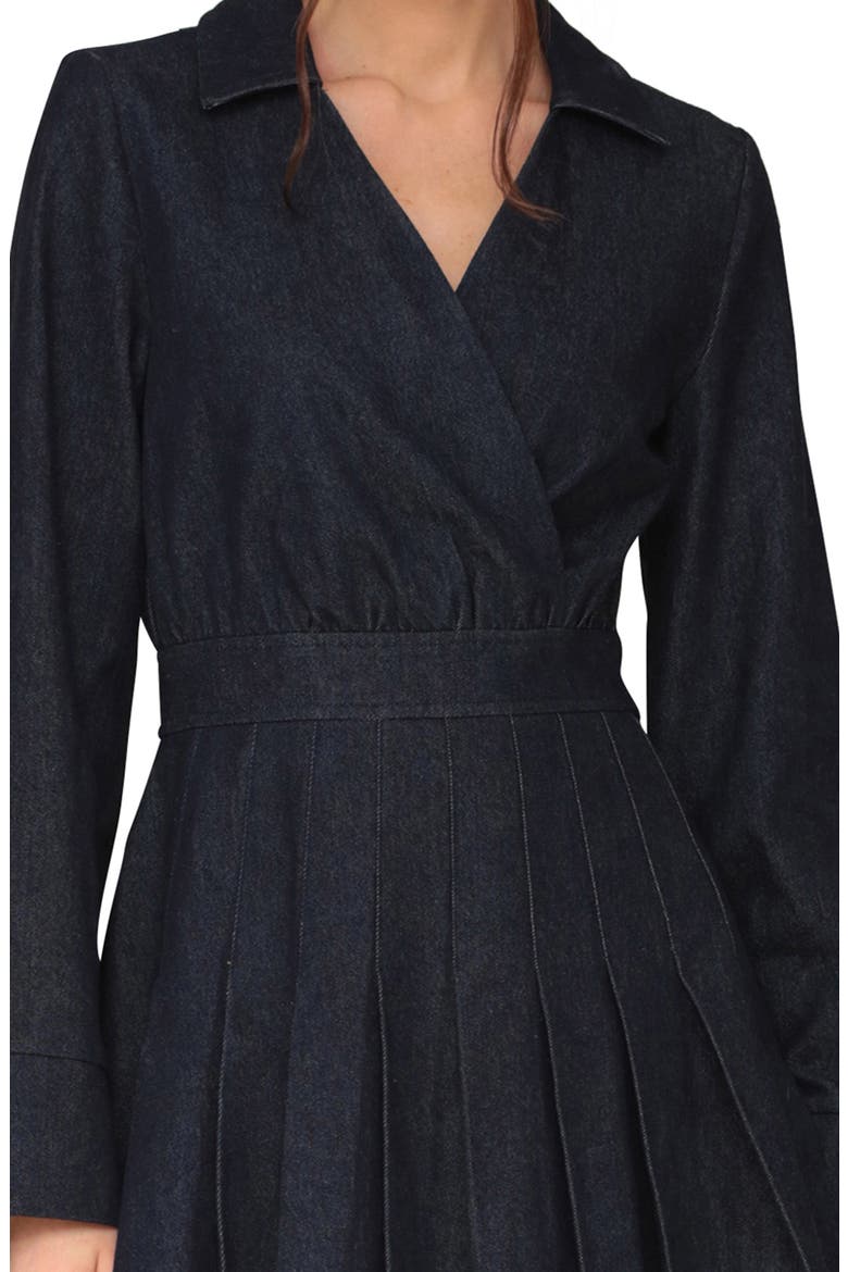 Pleated Long Sleeve Denim Minidress, Alternate, color, INK BLUE WASH