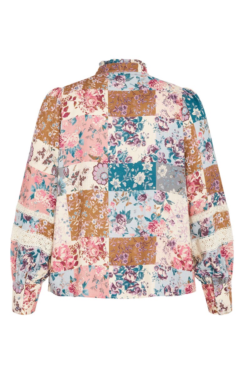 City Chic Floral Print Lace Shirt, Alternate, color, Whimsical