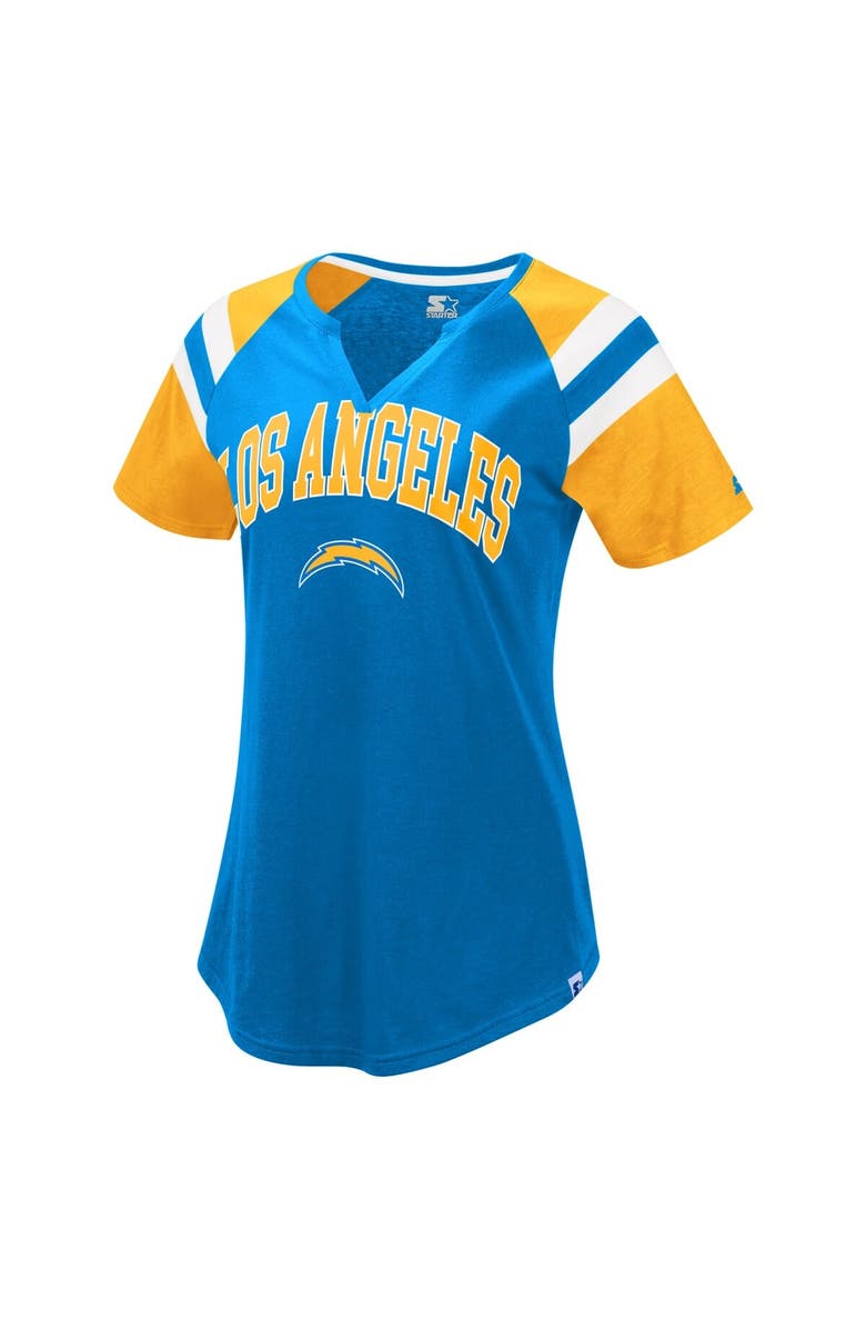 STARTER Women's Starter  Powder Blue Los Angeles Chargers Game On Notch Neck Raglan T-Shirt, Alternate, color, 