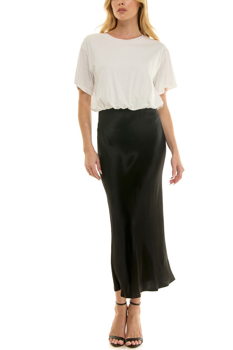 Bias Cut Satin Maxi Skirt, Alternate, color, BLACK