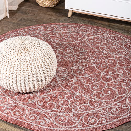 Jonathan Y Charleston Vintage Filigree Textured Weave Indoor/outdoor Area Rug In Red/beige