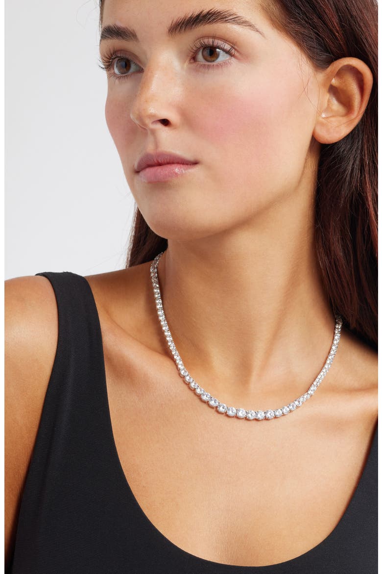 Graduated Cubic Zirconia Tennis Necklace, Alternate, color, CLEAR- SILVER