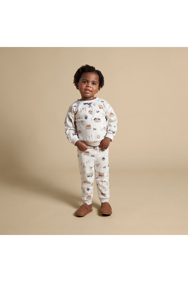 Fleece Pajama Top & Pant Set, Alternate, color, Oatmeal Village