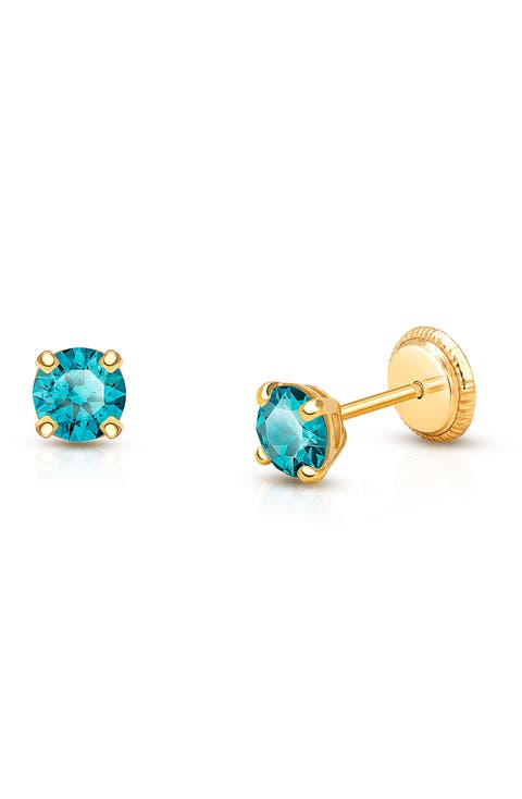 14K Gold 4mm Crystal Birthstone Studs Screw Back Earrings