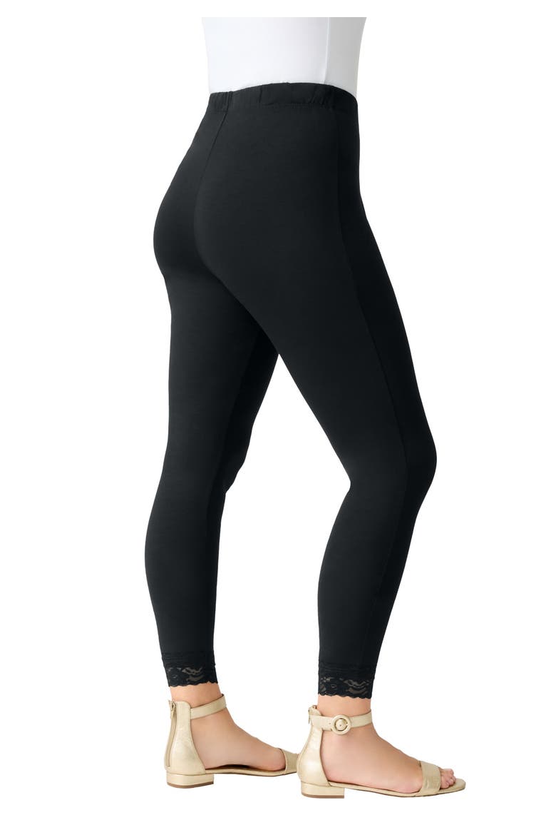 Lace Trim Essential Stretch Legging, Main, color, BLACK
