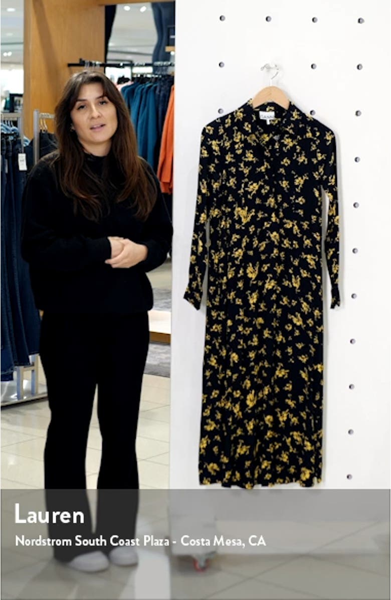Floral Print Crepe Long Sleeve Midi Dress, sales video thumbnail